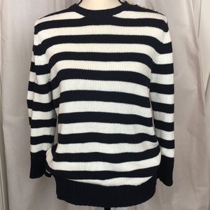 Vintage American Living Preppy Nautical Stripe Navy White Y2K Knit Sweater Sz M